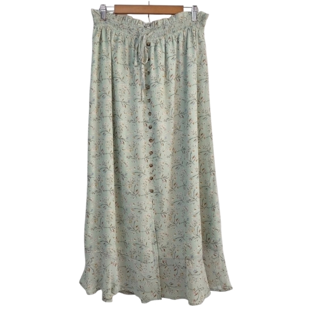 Mikarose Jade Birch Floral Spring Blooms Button Front Maxi Skirt Boho Sz XL NWT - Picture 3 of 12